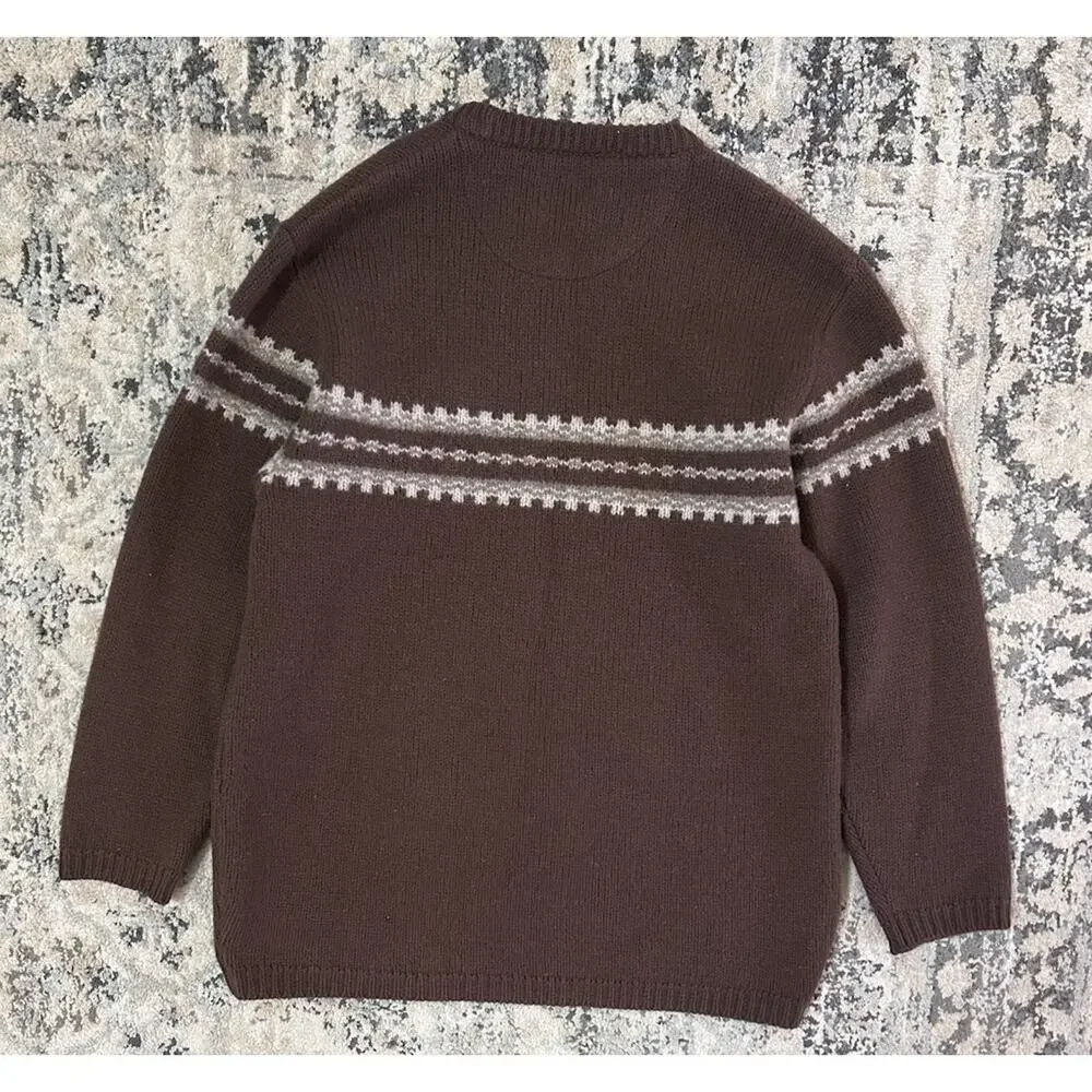 Vintage Quiksilver 100% Wool Men’s Knit Burgandy Fair Isle Crewneck Sweater XL